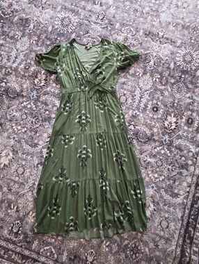 Knox Rose Olive Green Floral Wrap Maxi Dress